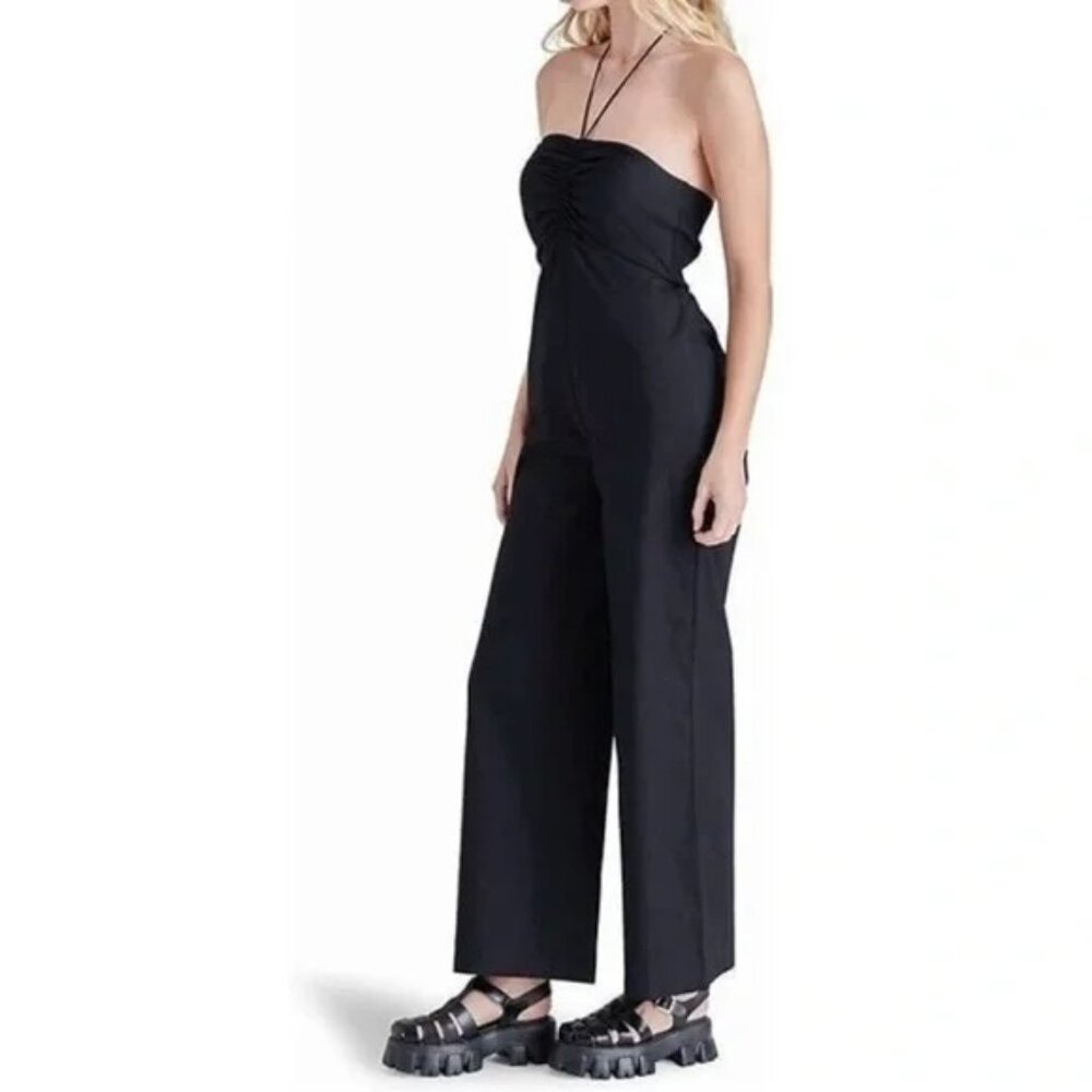 NWT $99 STEVE MADDEN Halter Wide-Leg Black Jumpsuit – L